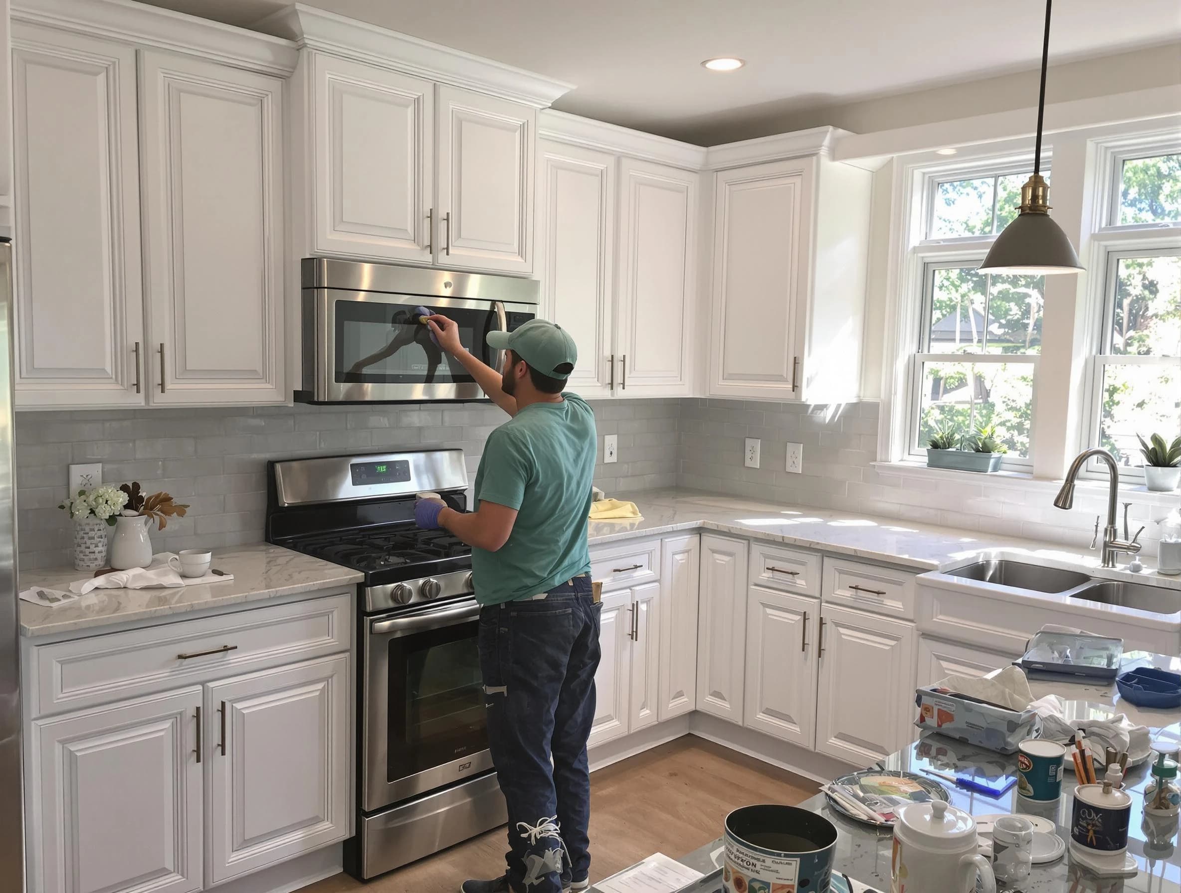 Kitchen cabinets being refinished by Cave Creek House Painters in Cave Creek, AZ