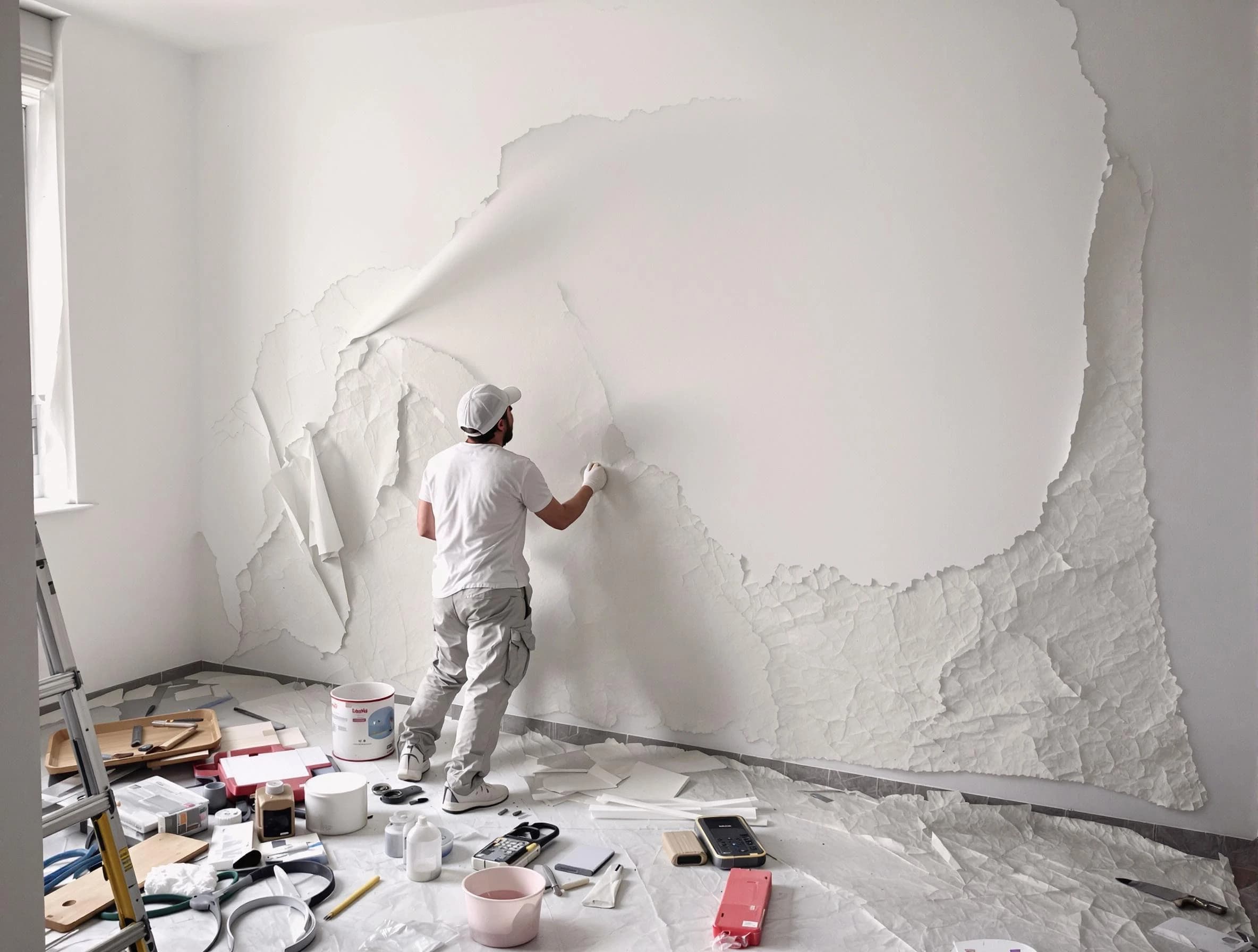 Removing old wallpaper to reveal clean walls by Cave Creek House Painters in Cave Creek