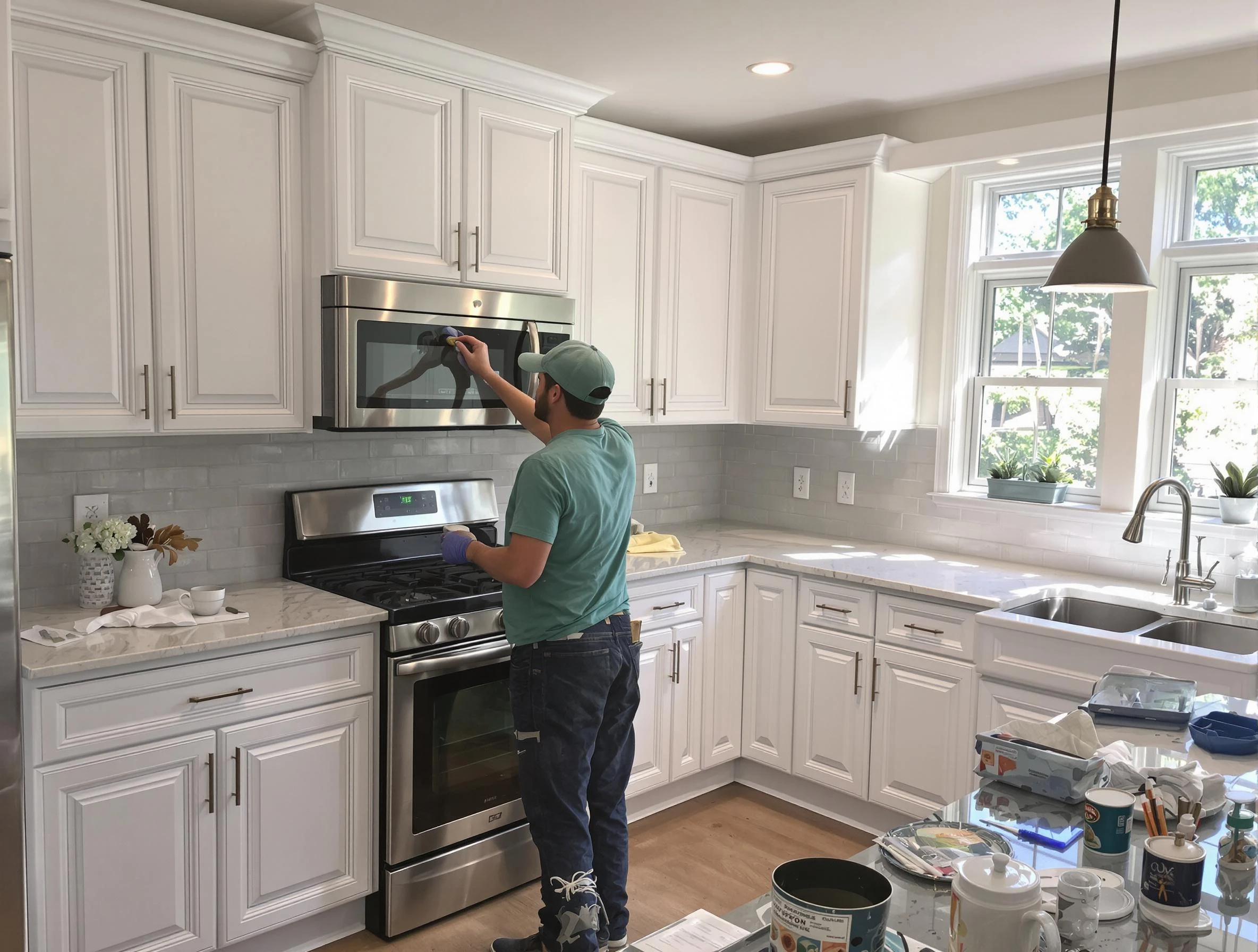 Kitchen cabinets being refinished by Cave Creek House Painters in Cave Creek, AZ
