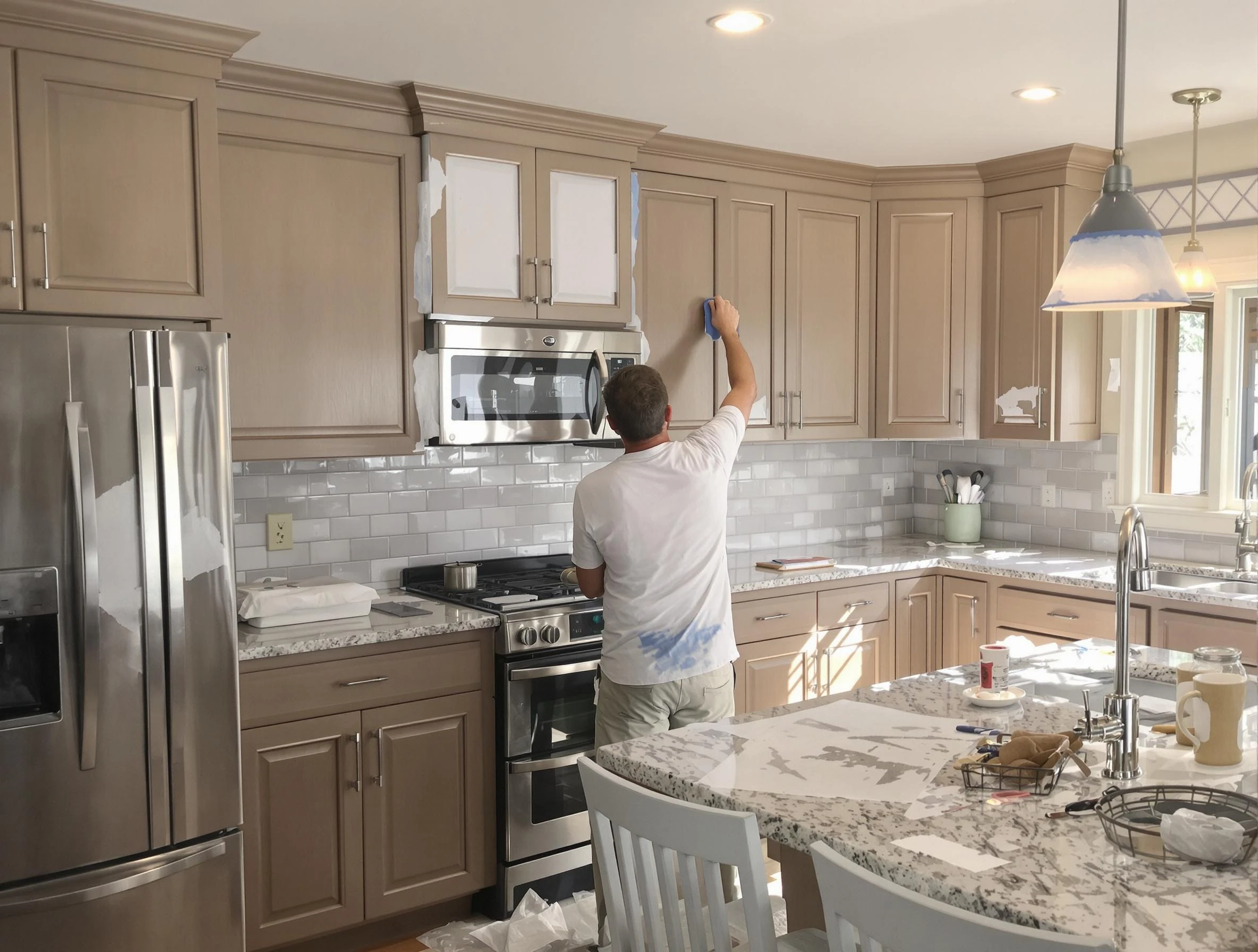 Before-and-after view of kitchen painting by Cave Creek House Painters in Cave Creek