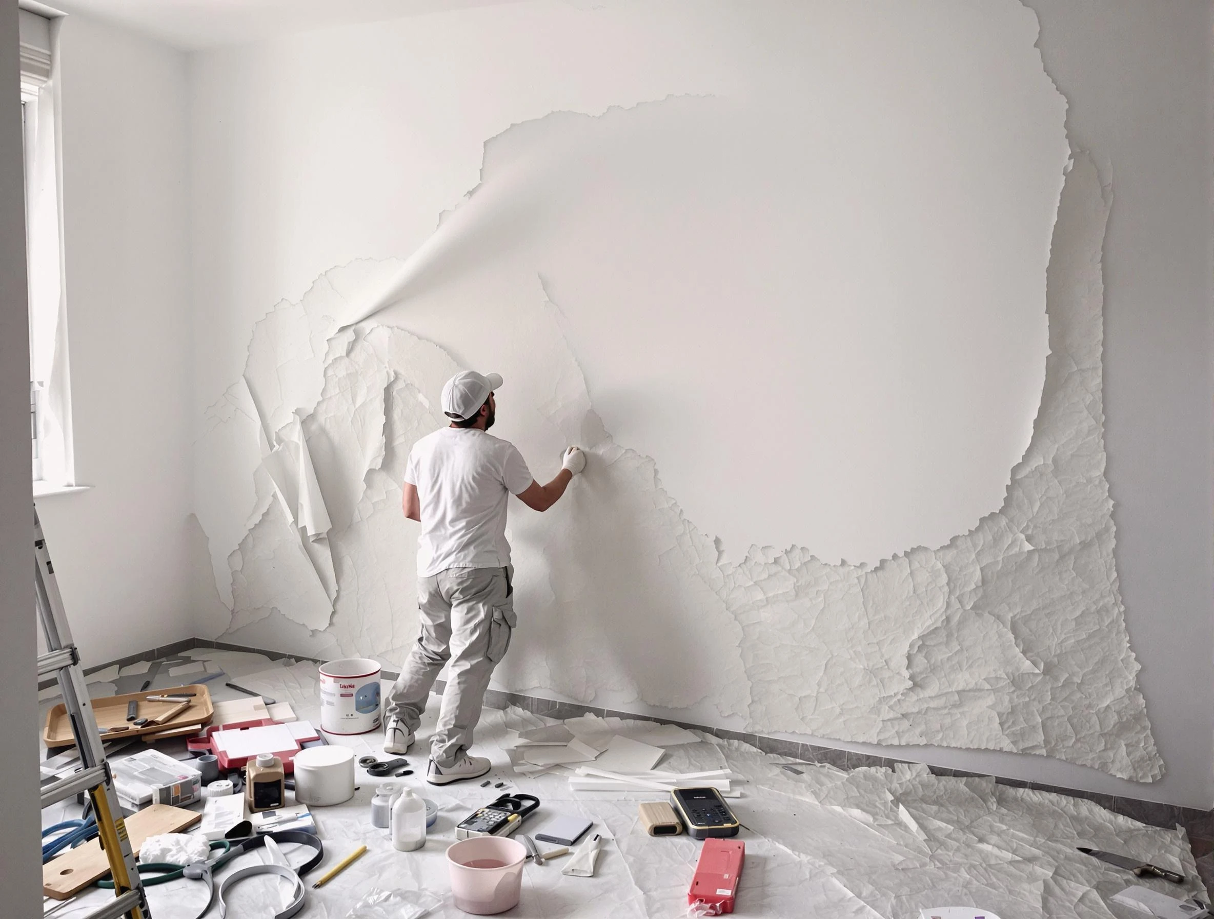 Removing old wallpaper to reveal clean walls by Cave Creek House Painters in Cave Creek